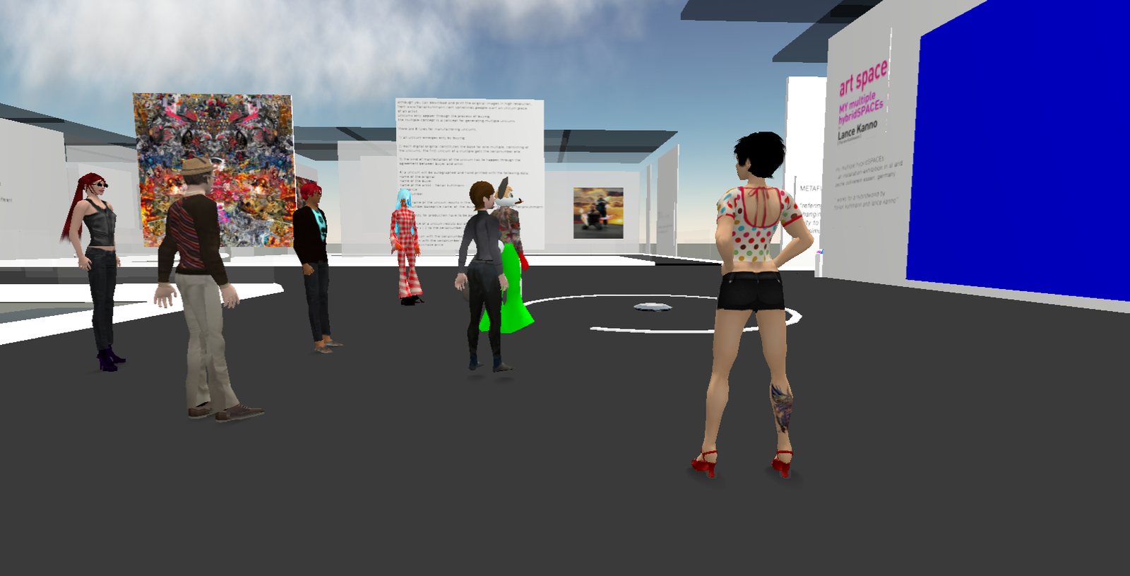 A group of avatars in front of the collage wall
