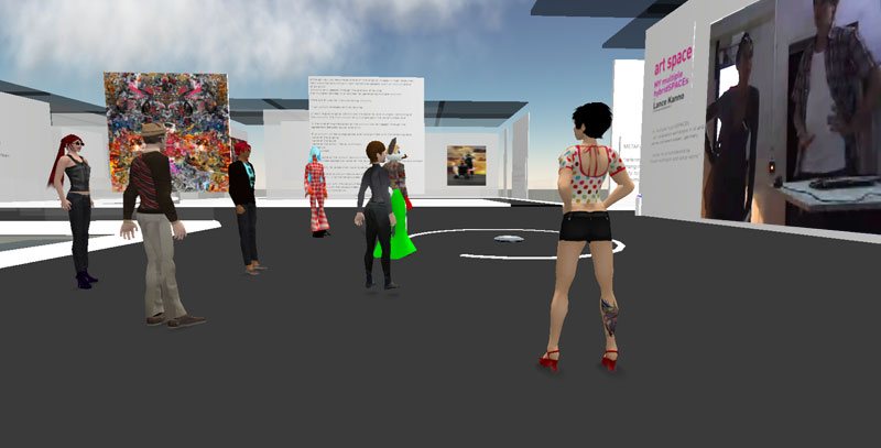 Avatars viewing the works during the exhibition in Second Life