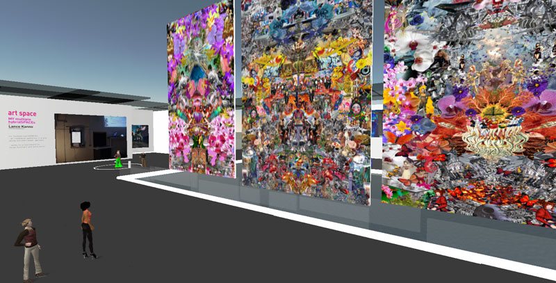 The collage wall in Second Life — three large digital collages side by side