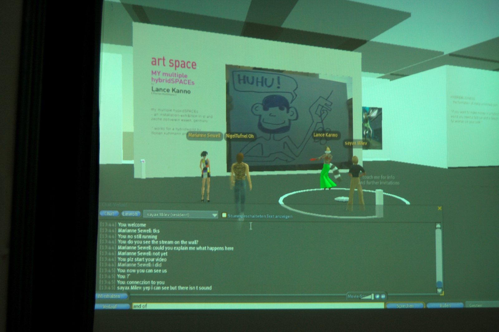 Feldstärke, Zeche Zollverein Essen — the Second Life 'art space' projected for the audience